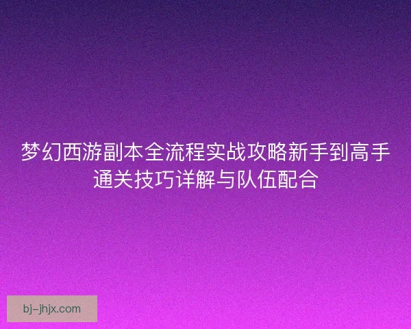梦幻西游副本全流程实战攻略新手到高手通关技巧详解与队伍配合